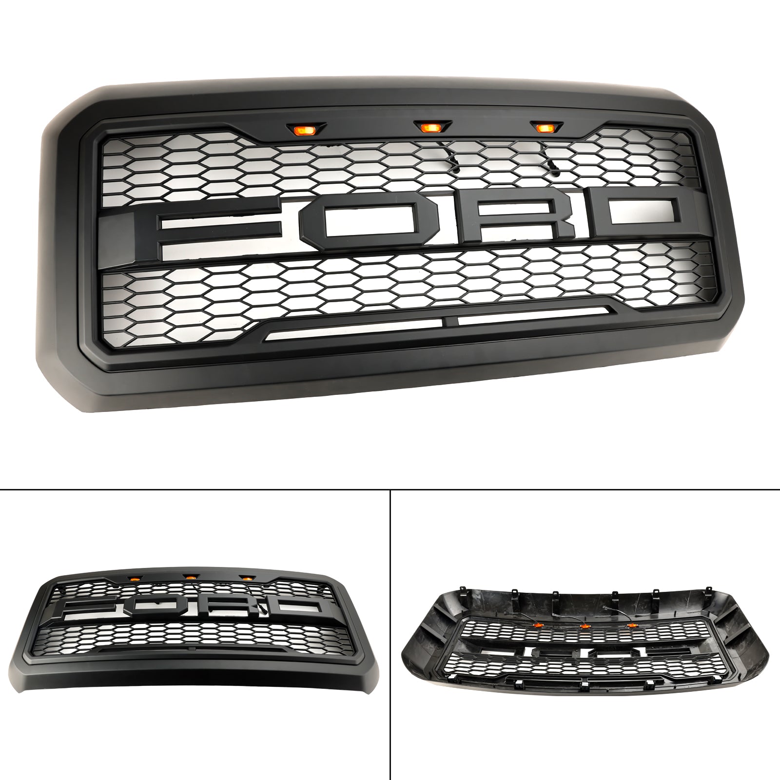 Grille de pare-chocs avant de remplacement avec grille noire à LED pour Ford F250/350/450/550 Super Duty 2011-2016