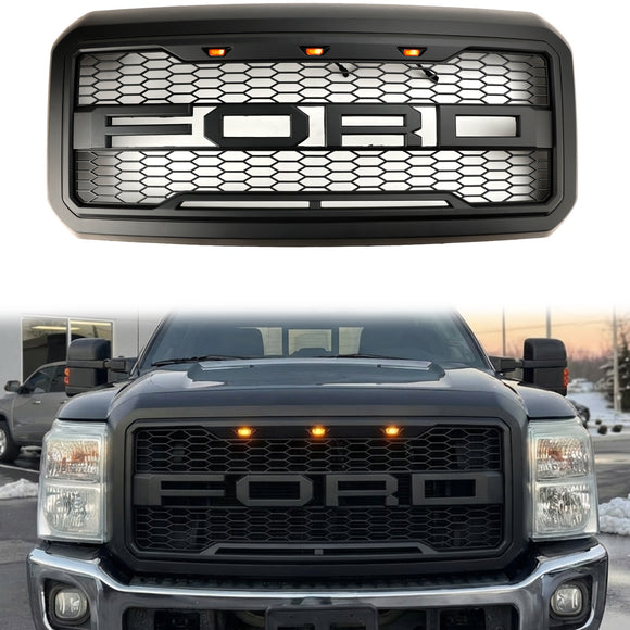 2011–2016 Ford F250/350/450/550 Super Duty Raptor Style Ersatz-Frontstoßstangengrill mit schwarzem LED-Kühlergrill