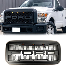 2011–2016 Ford F250/350/450/550 Super Duty Raptor Style Ersatz-Frontstoßstangengrill mit schwarzem LED-Kühlergrill