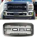 2011-2016 Ford F250/350/450/550 Super Duty Raptor Style Front Bumper Grill Replacement W/LED Black Grille-1