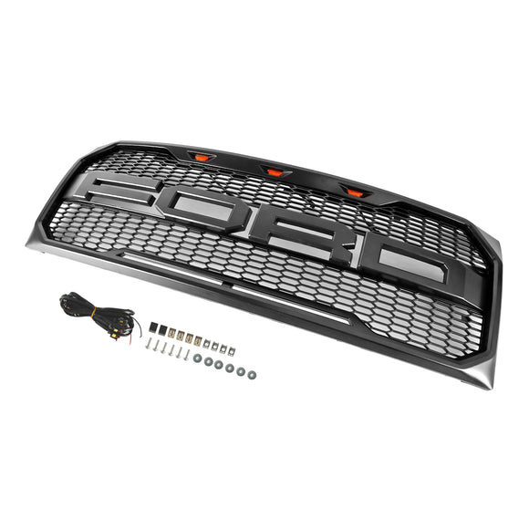 Ford F150 | Parrilla estilo Raptor | 2009-2014 | Con luz LED | Parachoques delantero | Parrilla tipo panal en negro mate, negro brillante y gris