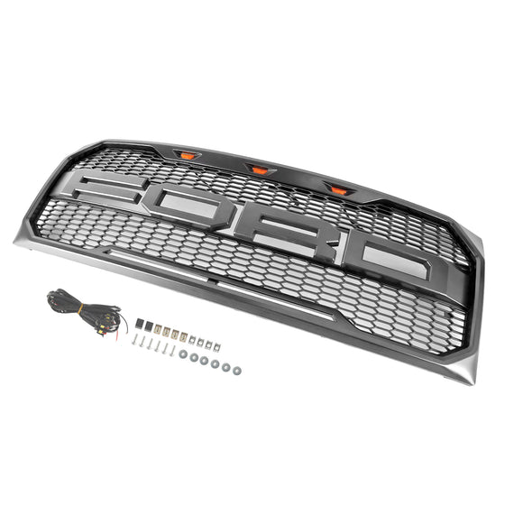 2009-2014 Ford F150 Front Grille Upper Bumper Gray Honeycomb Raptor Style Grill With LED