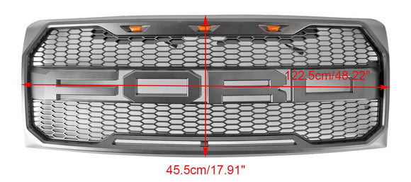 Ford F150 | Parrilla estilo Raptor | 2009-2014 | Con luz LED | Parachoques delantero | Parrilla tipo panal en negro mate, negro brillante y gris