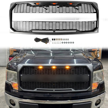 2009-2014 Ford F150 Raptor Style calandre avant de remplacement de pare-chocs avant grille grise avec LED &  lettre FORD