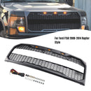 2009–2014 Ford F150 Raptor Style Frontstoßstangengrill, mattschwarzer Ersatz-Wabengrill mit LED + FORD-Buchstabe-4