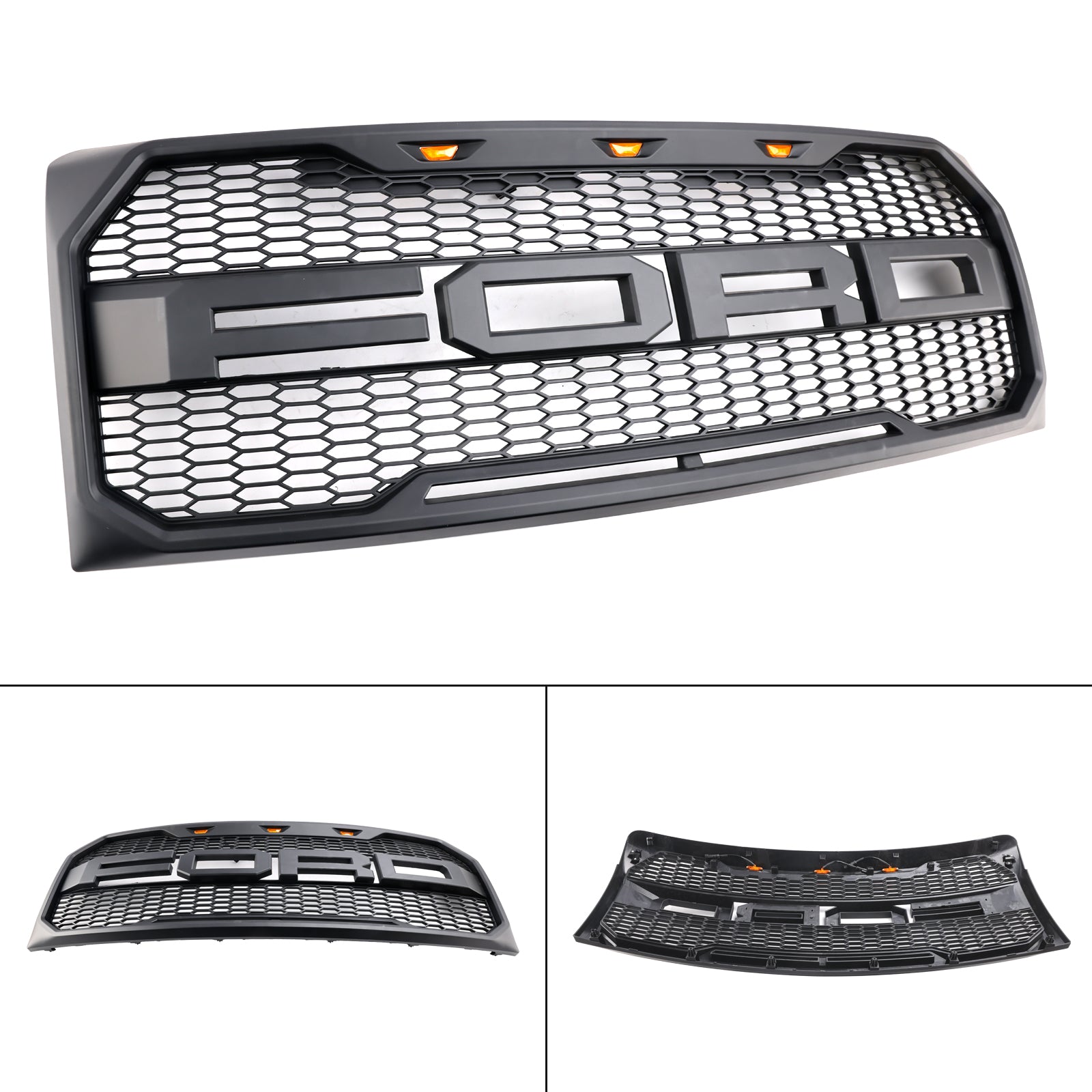 2009-2014 Ford F150 XLT/Lariat/King Ranch/FX4 Raptor Style Front Bumper Grille Matte Black Grill With LED