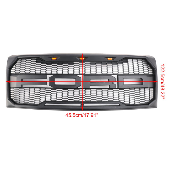 2009-2014 Ford F150 Raptor Style Front Bumper Grille Matte Black Replacement Honeycomb Grill With LED