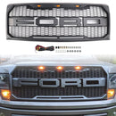 2009-2014 Ford F150 Raptor Style Front Bumper Grille Matte Black Replacement Honeycomb Grill With LED-3