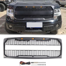 2009-2014 Ford F150 Raptor Style calandre de pare-chocs avant noir mat gril en nid d'abeille de remplacement avec LED + lettre FORD