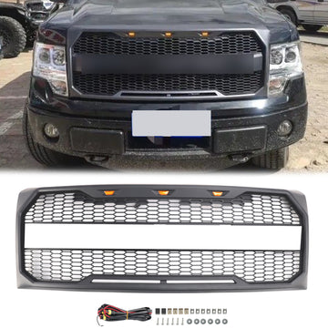 Calandre de Style Raptor pour Ford F150 2009 – 2014, grille de remplacement de pare-chocs avant noir mat avec LED  &  lettre FORD
