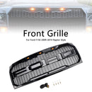 Parrilla de repuesto negra brillante para parachoques delantero estilo Raptor Ford F150 2009-2014 con LED-3