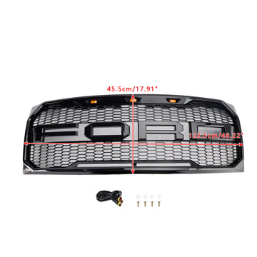 2009-2014 Ford F150 Raptor Style Grill Front Bumper Glossy Black Replacement Grille With LED - 0