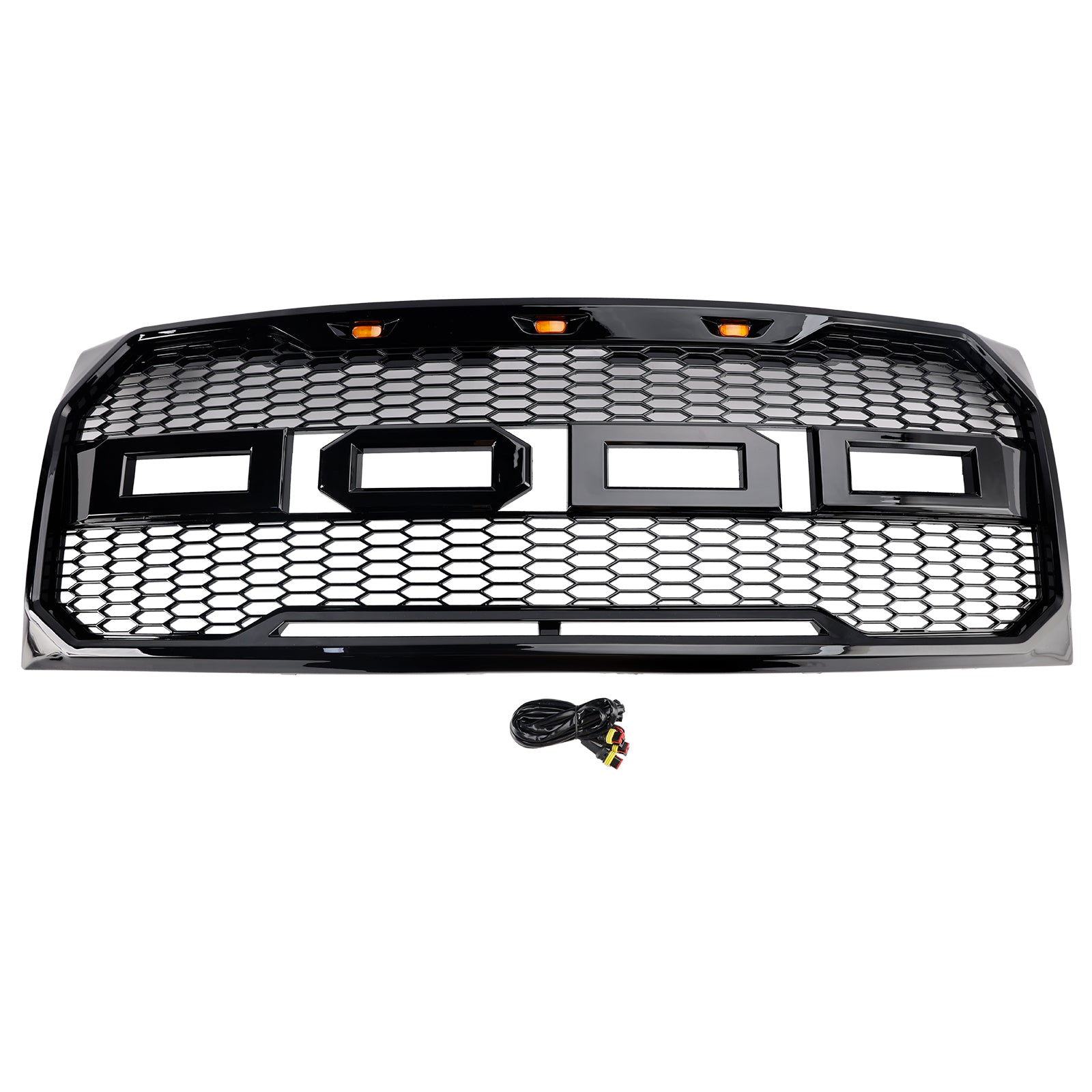 Parachoques delantero estilo Raptor Ford F150 2009-2014, rejilla de repuesto negra brillante con LED