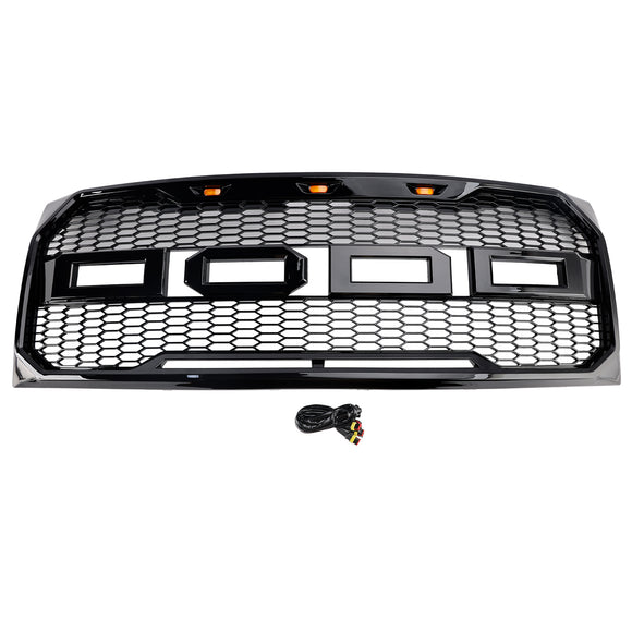 Parrilla de repuesto negra brillante para parachoques delantero estilo Raptor Ford F150 2009-2014 con LED