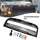 Ford F150 | Kühlergrill im Raptor-Stil | 2009-2014 | Mit LED-Licht | Frontstoßstange | Mattes Schwarz/Glänzendes Schwarz/Grauer Wabengrill + FORD-Schriftzug-25