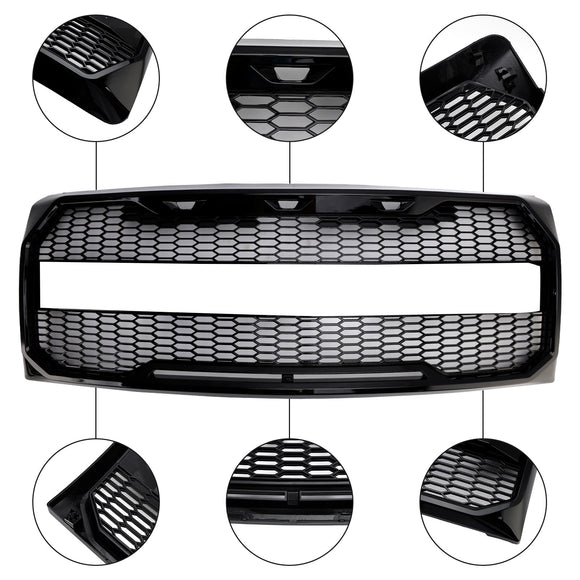 Ford F150 | Kühlergrill im Raptor-Stil | 2009-2014 | Mit LED-Licht | Frontstoßstange | Mattes Schwarz/Glänzendes Schwarz/Grauer Wabengrill + FORD-Schriftzug