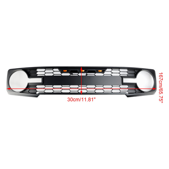 2021–2023 Ford Bronco mit LED-Licht, Ersatz für Frontstoßstangengrill, mattschwarzer Grill + FORD-Buchstabe