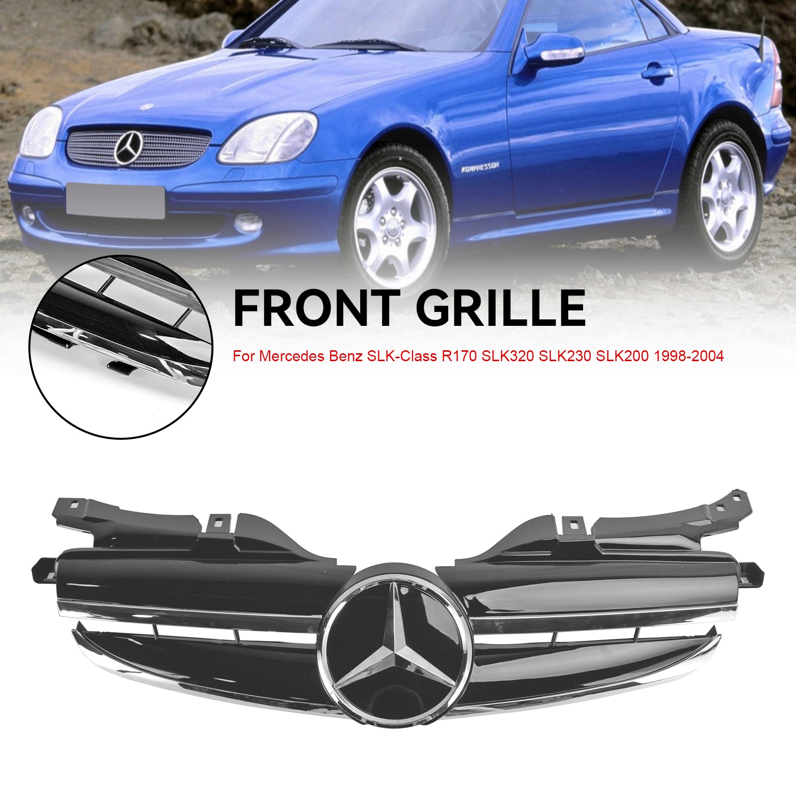 Mercedes Benz SLK-Class R170 SLK320 SLK230 SLK200 1998-2004 Front Bumper Grille Black Grill