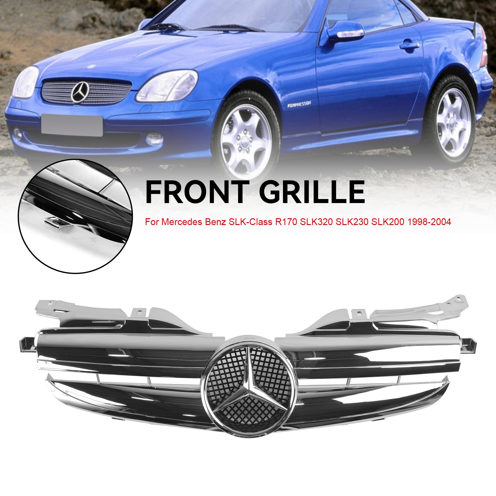 Mercedes Benz SLK-Class R170 SLK320 SLK230 SLK200 1998-2004 Front Bumper Grille Black Grill