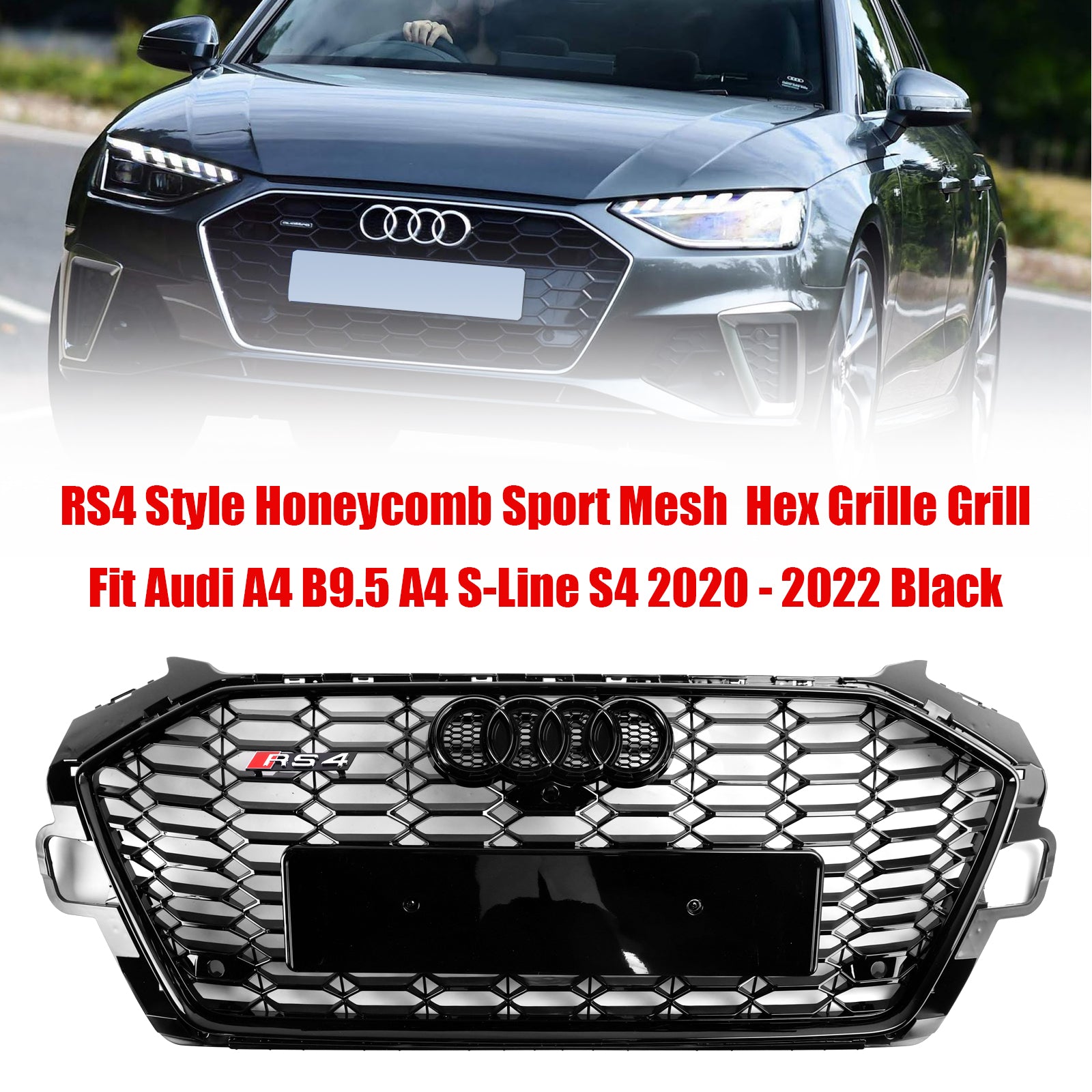 Grille de pare-chocs avant de remplacement de style RS4 Audi A4 B9.5 A4 S-Line S4 2020-2022 Grille noire