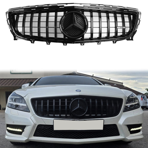Mercedes Benz Clase CLS W218 Parrilla AMG del parachoques delantero para CLS250/350/400/500/550 (2011-2014), color negro brillante.