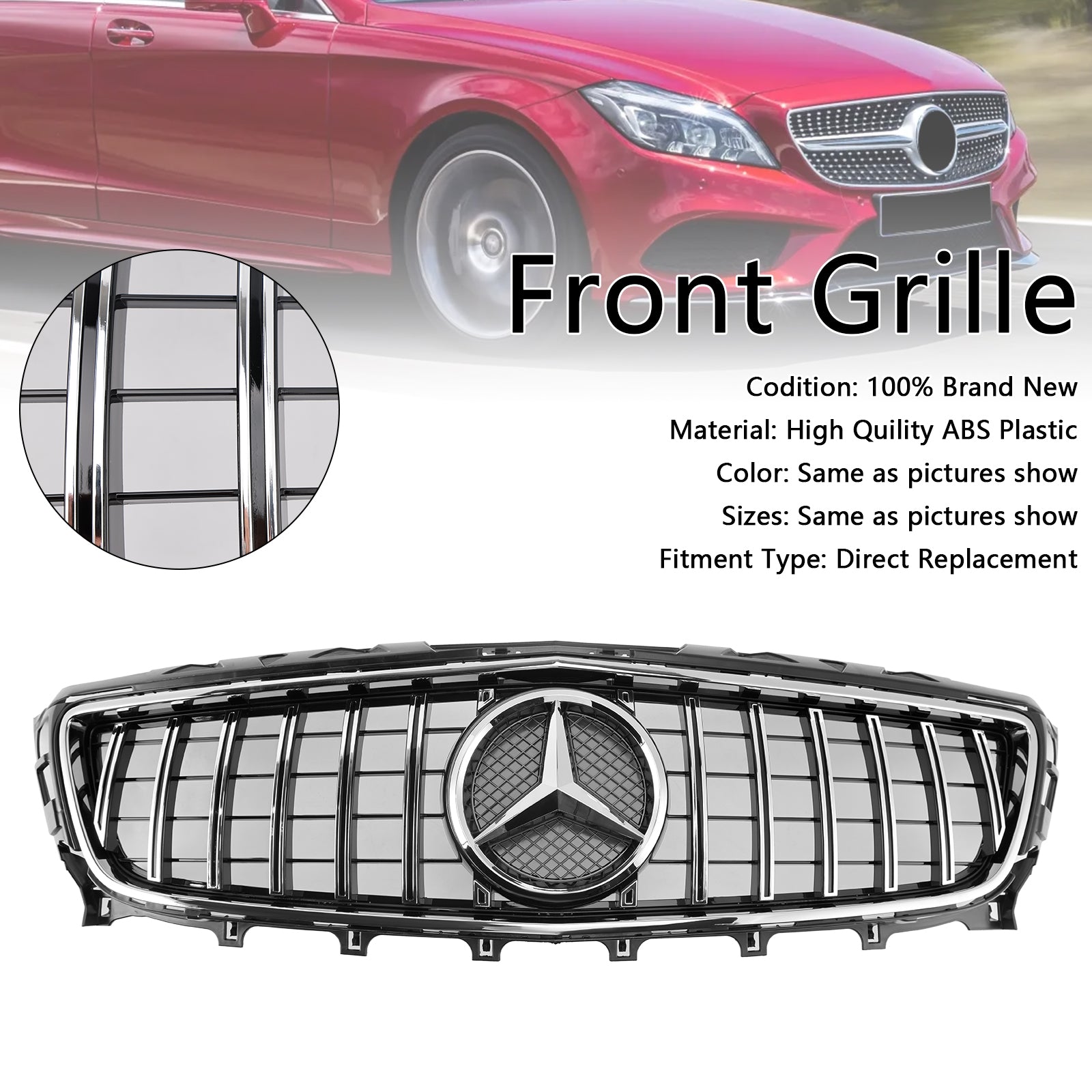 Kühlergrill im GTR-Stil für Mercedes Benz CLS-Klasse W218 C218 X218 2011-2014 Oberer Stoßfänger-Chromgrill mit Emblem