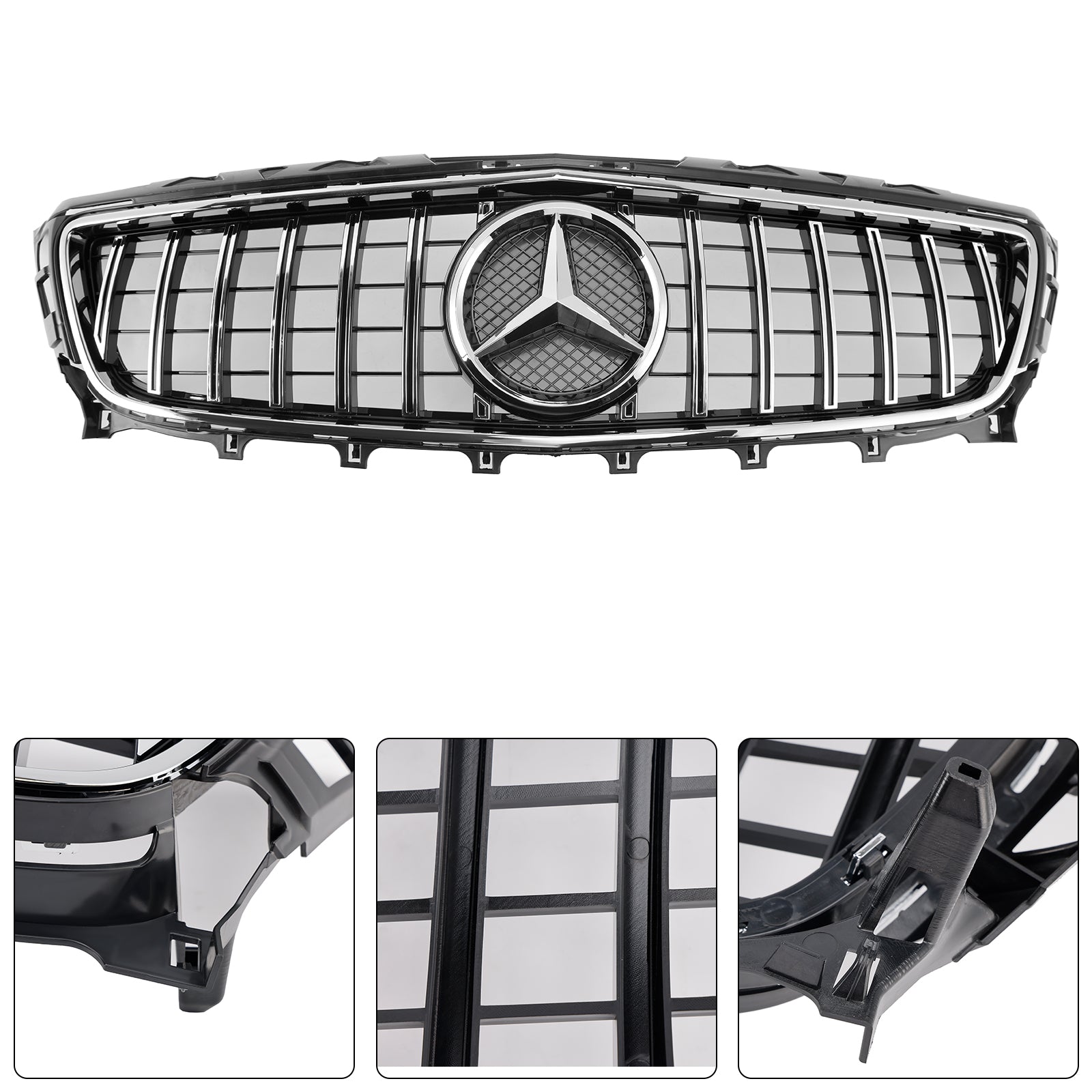 Kühlergrill im GTR-Stil für Mercedes Benz CLS-Klasse W218 C218 X218 2011-2014 Oberer Stoßfänger-Chromgrill mit Emblem