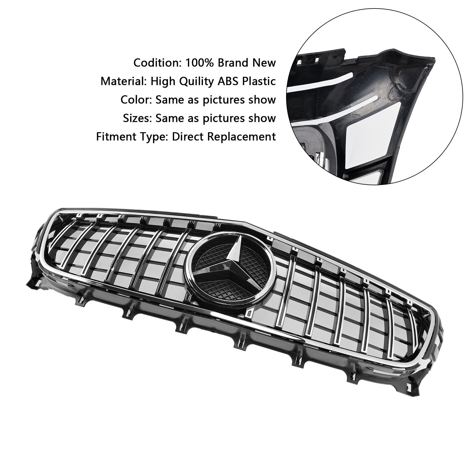 Kühlergrill im GTR-Stil für Mercedes Benz CLS-Klasse W218 C218 X218 2011-2014 Oberer Stoßfänger-Chromgrill mit Emblem