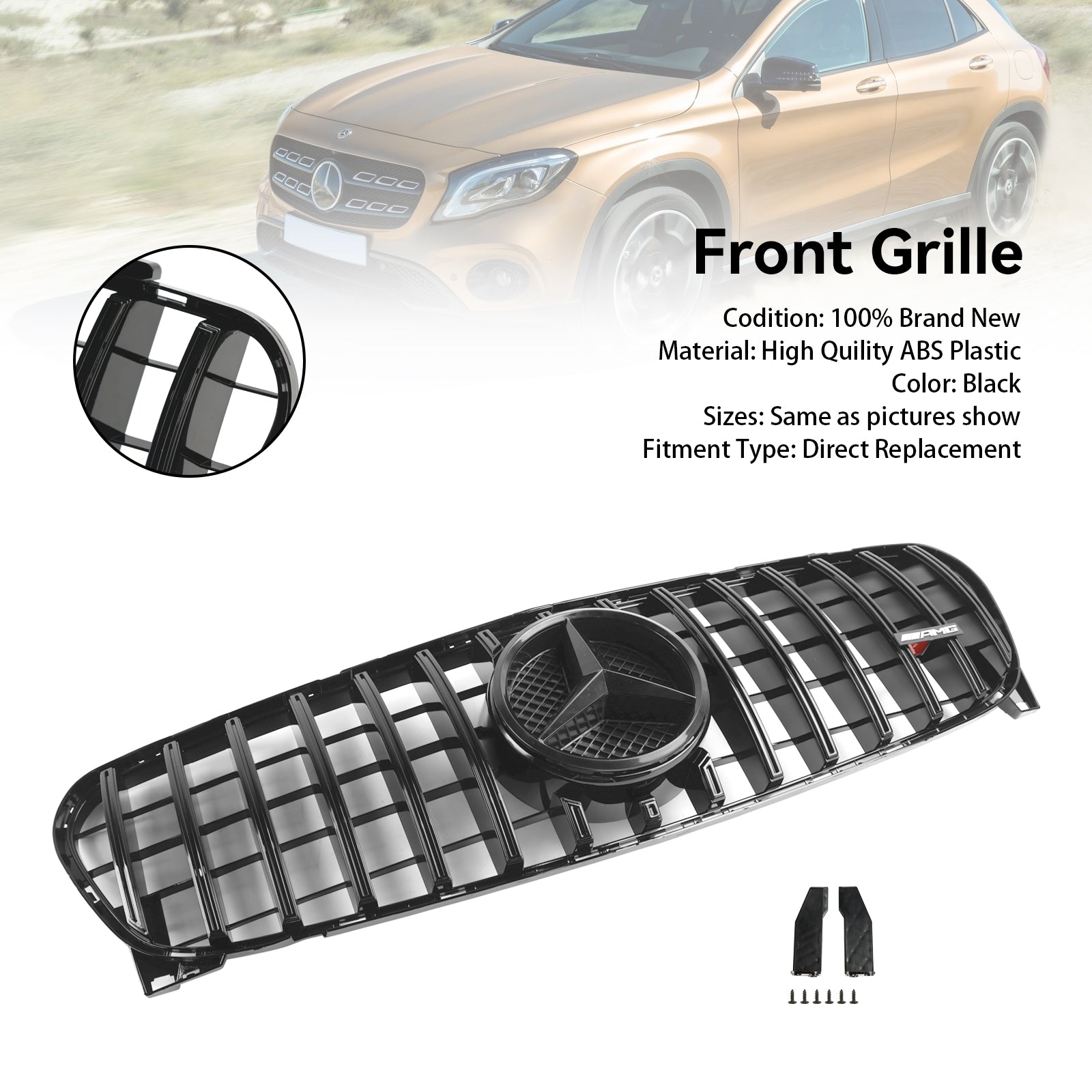 Mercedes Benz GLA-Class W156 X156 GLA180/200/220/45 2017-2019 Facelift Front Grill Black Replacement Grille