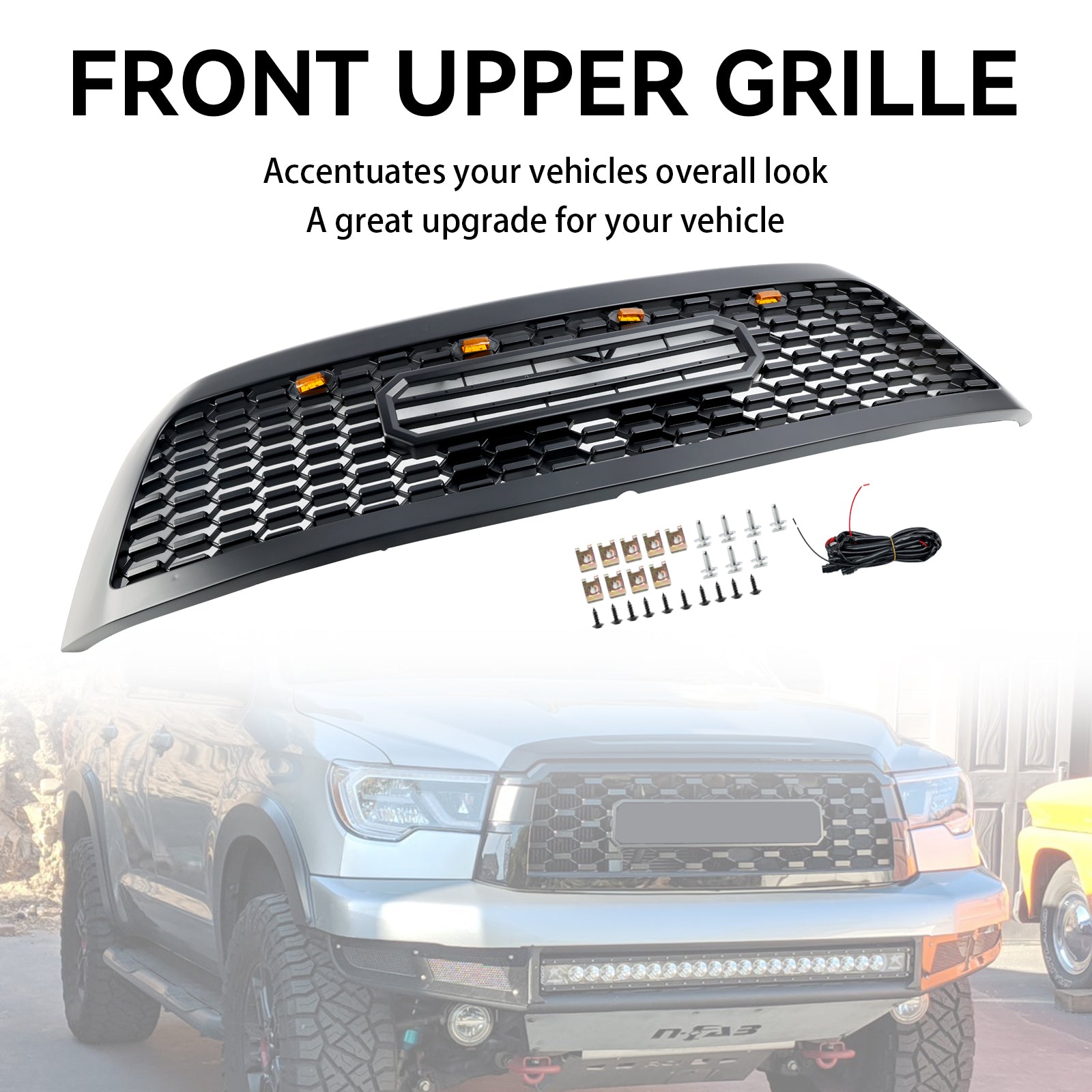 2008-2018 Toyota Sequoia, SR5, LIMITED, Platinum, TRD With Led Light Front Bumper Grill Matte Black Grille