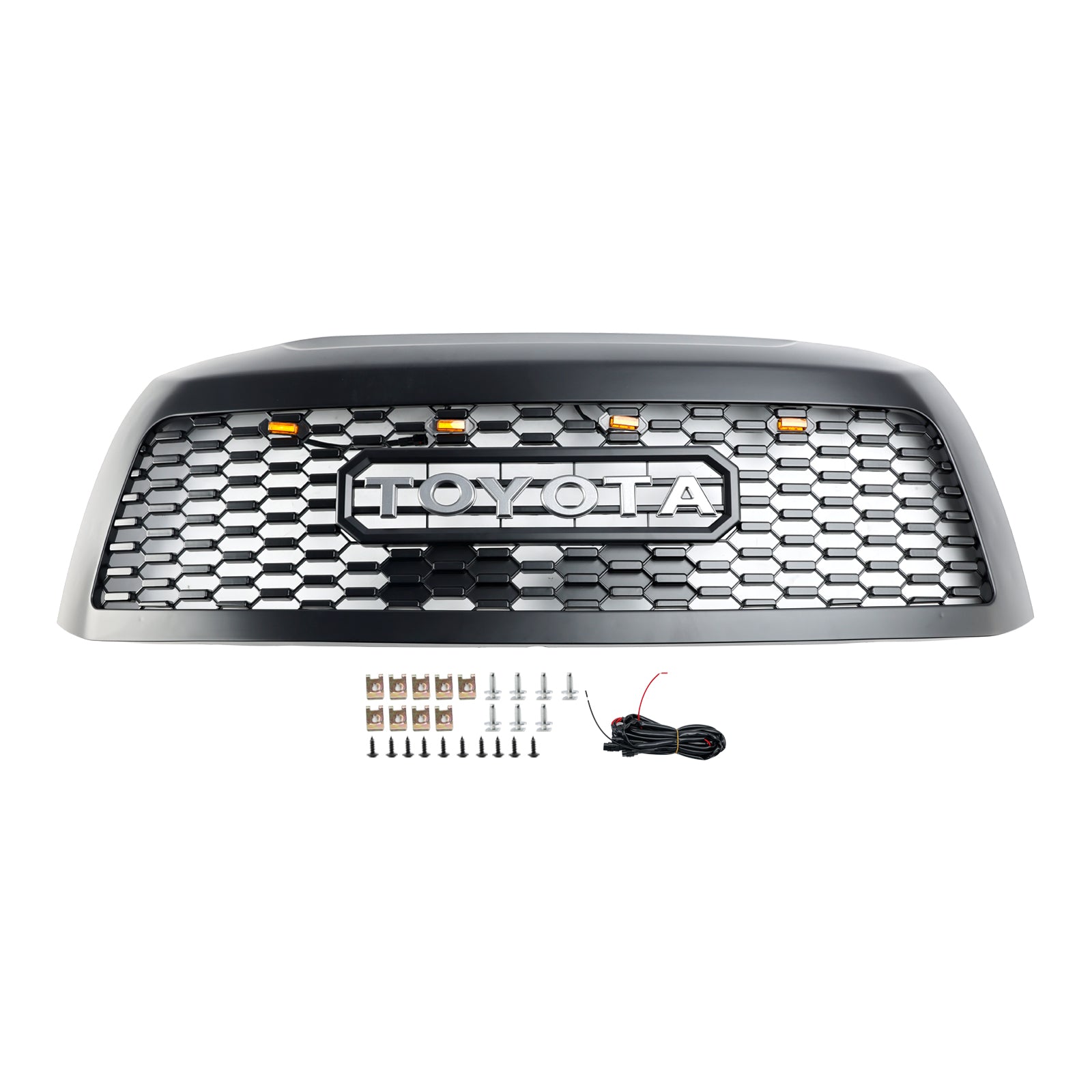 Parrilla delantera para Toyota Sequoia 2008-2018, color negro mate, con luces LED