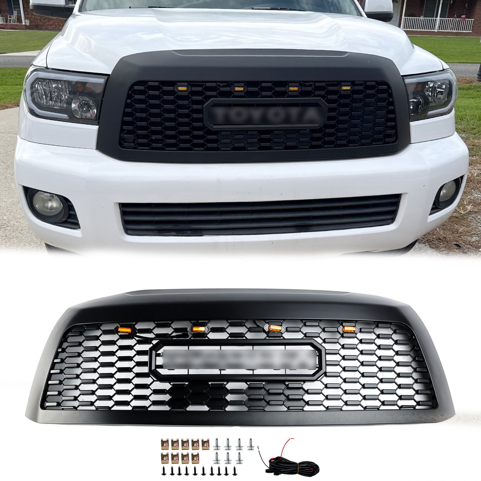 2008-2018 Toyota Sequoia Front Bumper Grill Matte Black Grille With Led Lights