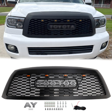 Parrilla negra mate de la parrilla del parachoques delantero de Toyota Sequoia 2008-2018 con luces LED