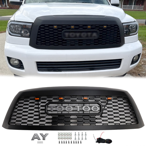 TRD PRO Style Kühlergrill für Toyota Sequoia 2008–2018, Frontstoßstange, schwarzer Ersatzgrill mit LED-Licht