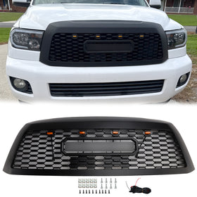 2008-2018 Toyota Sequoia Front Bumper Grill Matte Black Grille With Led Lights + TOYOTA Letter