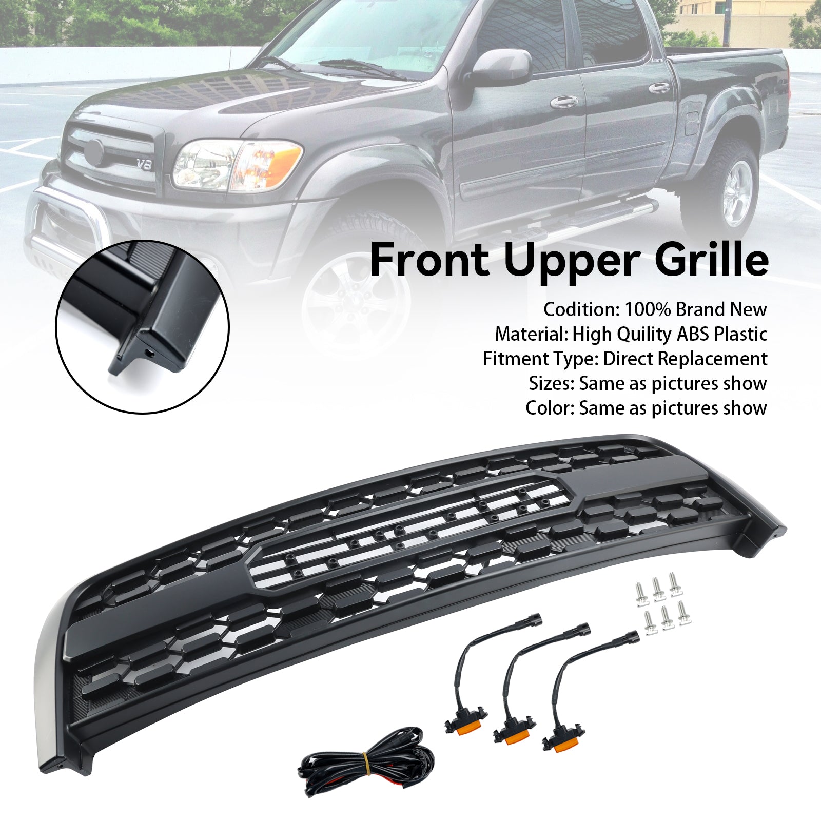 Reemplazo de parrilla de parachoques delantero con luz LED para Toyota Tundra 2003-2006, rejilla negra mate