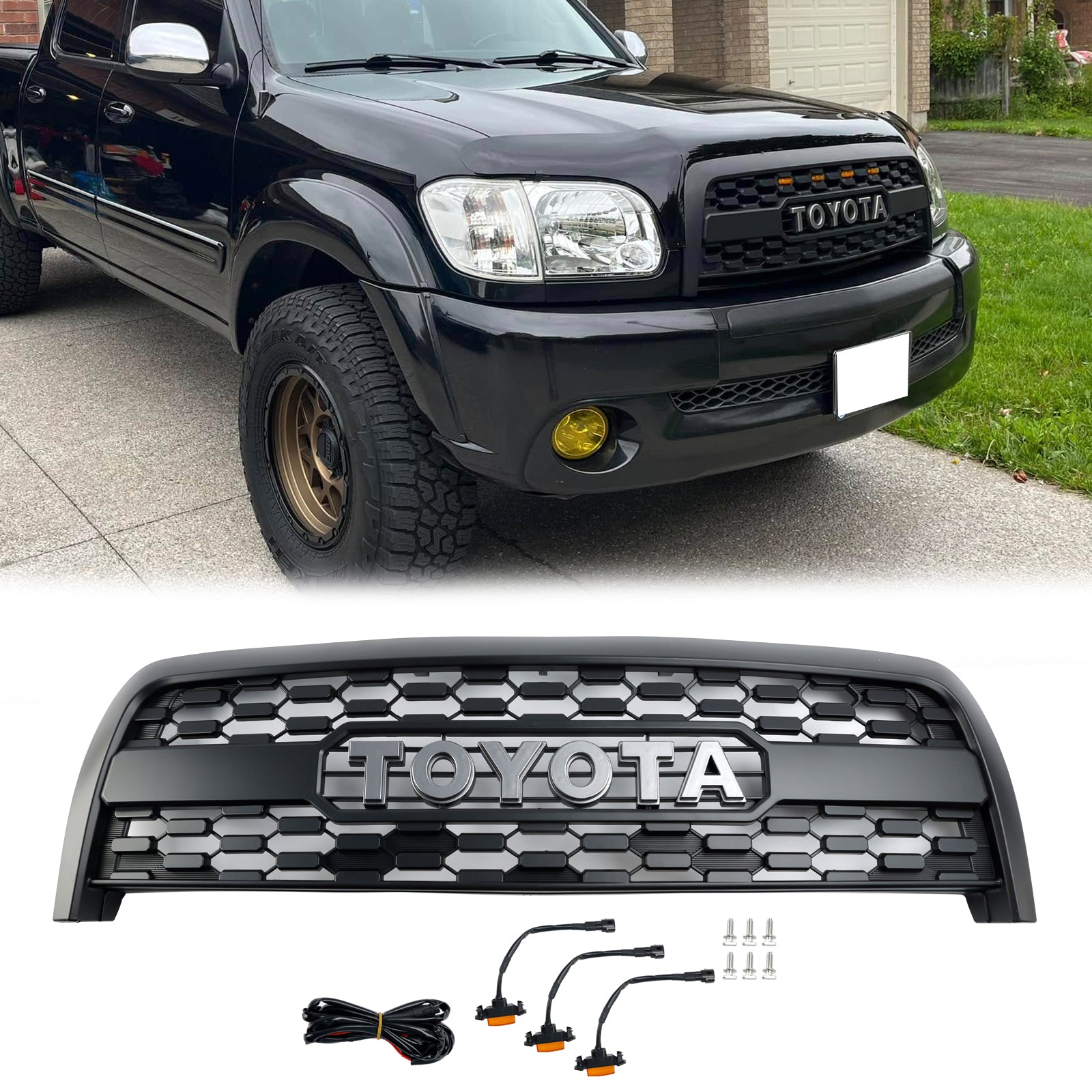 Toyota Tundra 2003 2004 2005 2006 TRD PRO Style With LED Light Grill Front Bumper Black Grille