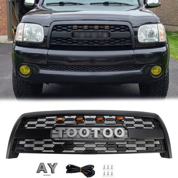 2003-2006 Toyota Tundra TRD PRO Style Front Bumper Grill Replacement Matte Black Grille W/ LED Light