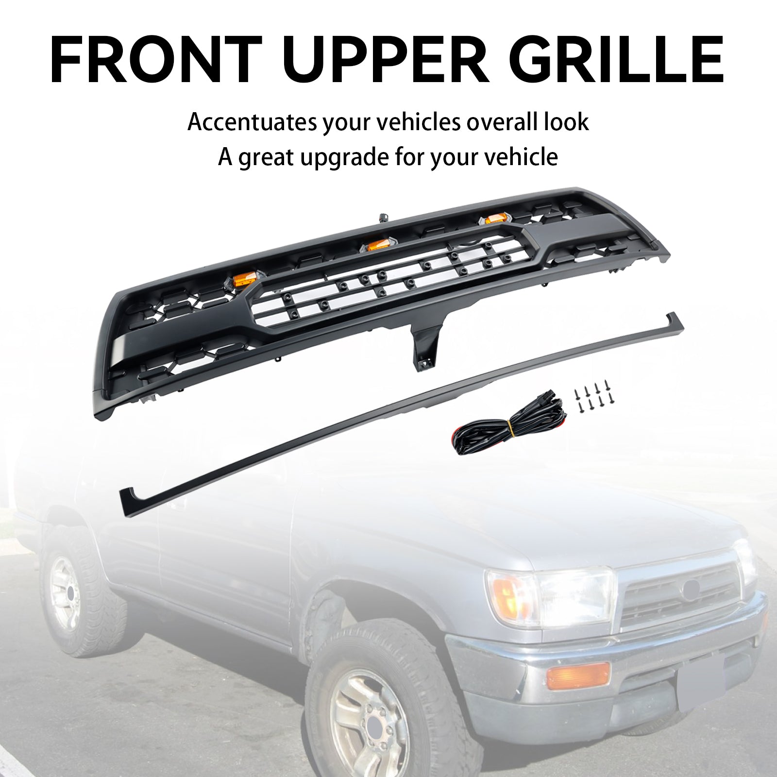 1996-2000 Toyota 4Runner With Led Light Front Bumper Grill Replacement Matte Black Grille