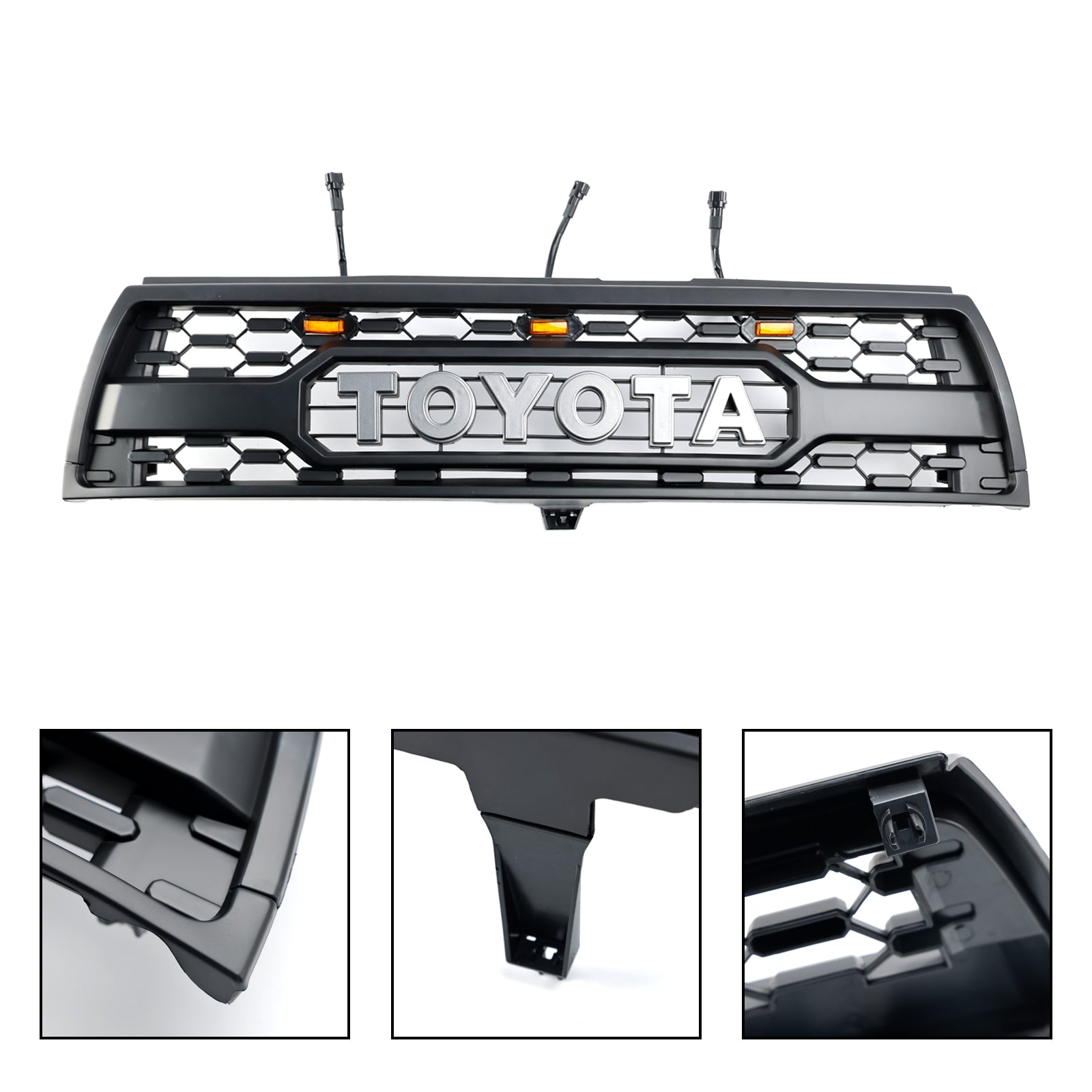 Parrilla delantera estilo TRD PRO para Toyota 4Runner 1996-2000, color negro mate, con luz LED