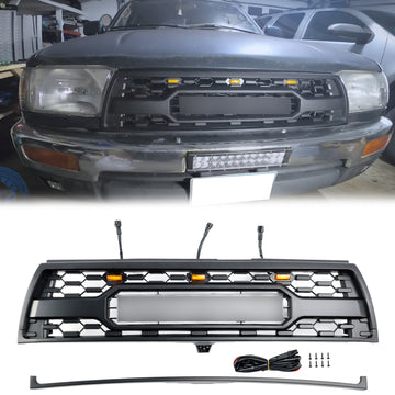 Toyota 4Runner 1996 1997 1998 1999 2000 2001 2002 Front Grill TRD PRO Style Black Replacement Grille With LED Light & FORD Letter
