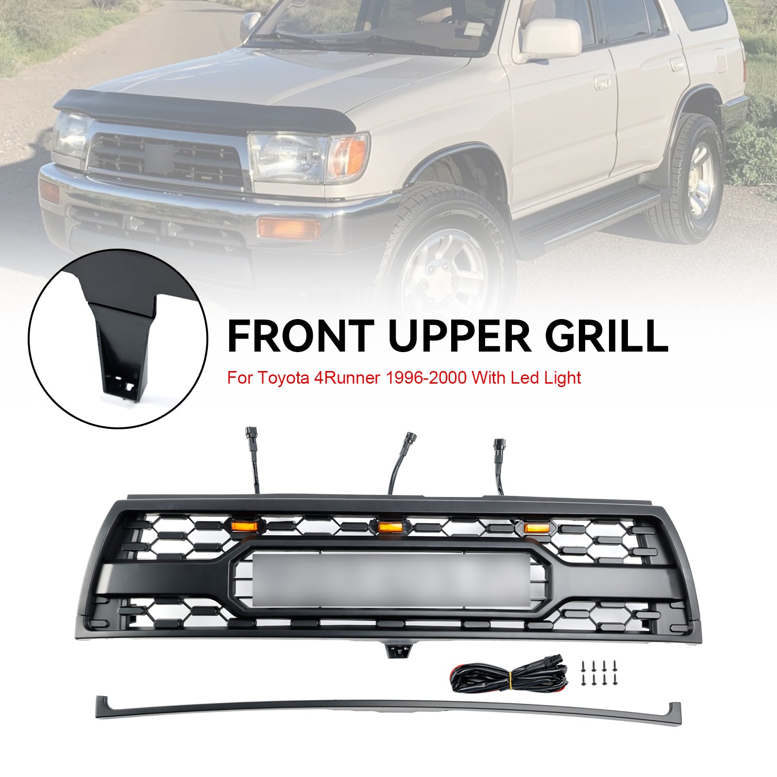 1996-2000 Toyota 4Runner TRD Pro Style Front Stoßstange Grill mattes schwarzes Kühlergrill mit LED-Licht