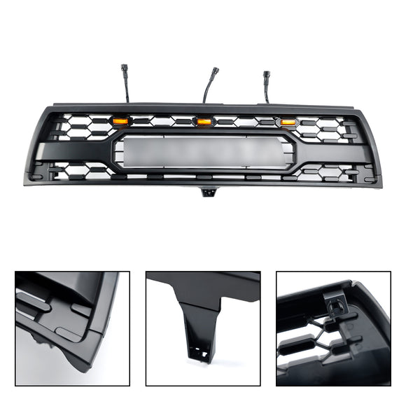 Style TRD PRO |Toyota 4Runner | 1996-2002 | Grille noire mate | Pare-chocs avant | Lumière LED | Grille de remplacement + lettre