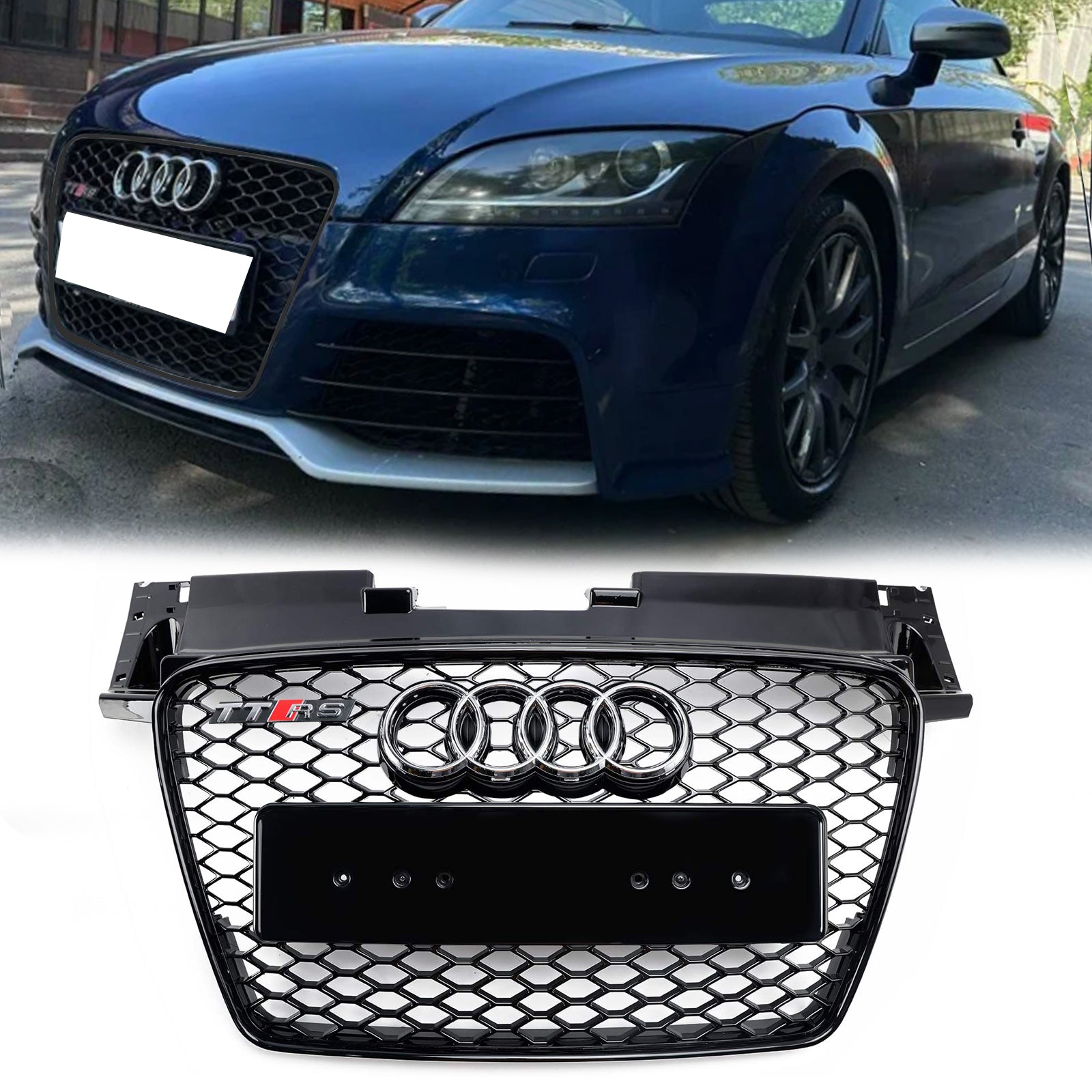 2006-2014 Audi TT /TTS J8 MK2 Honeycomb Front Grill RS Glossy Black Air Intake Radiator Sport Grille