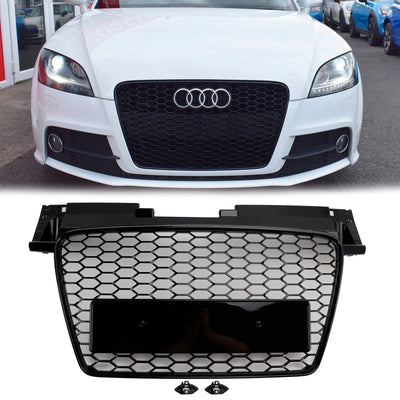 2006-2014 Audi TT /TTS J8 MK2 Honeycomb Front Grill RS Style Gloss Black Upper Bumper Replacement Grille