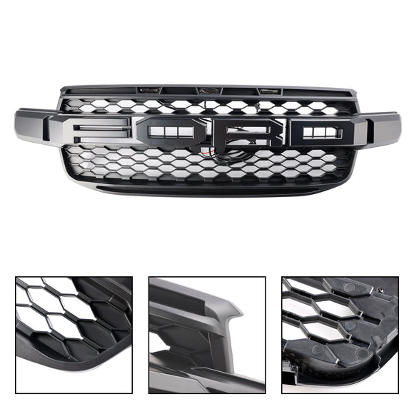 2023-2025 Ford Ranger Next Gen T9 Raptor Style Front Bumper Grill Replacement Black Grille W/ White LED Light