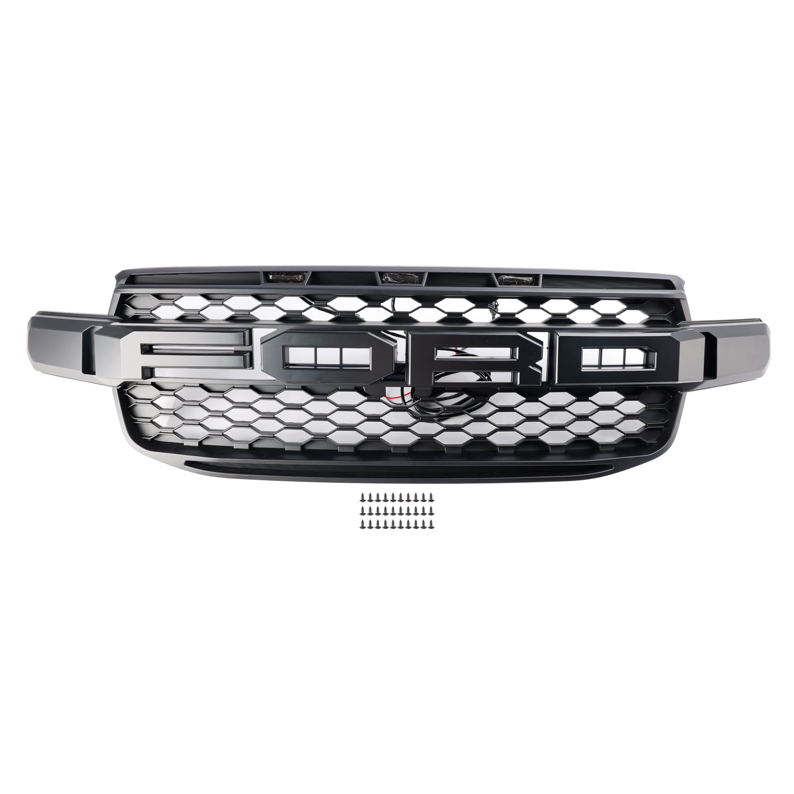 2023-2024 Ford Ranger Next Gen T9 Raptor Style Front Bumper Grill Replacement Black Grille W/ White LED Light