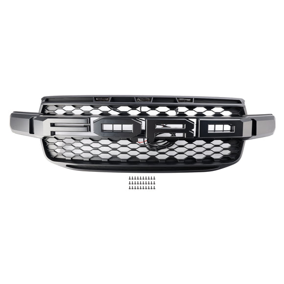 2023-2025 Ford Ranger Next Gen T9 Raptor Style Front Bumper Grill Replacement Black Grille W/ White LED Light