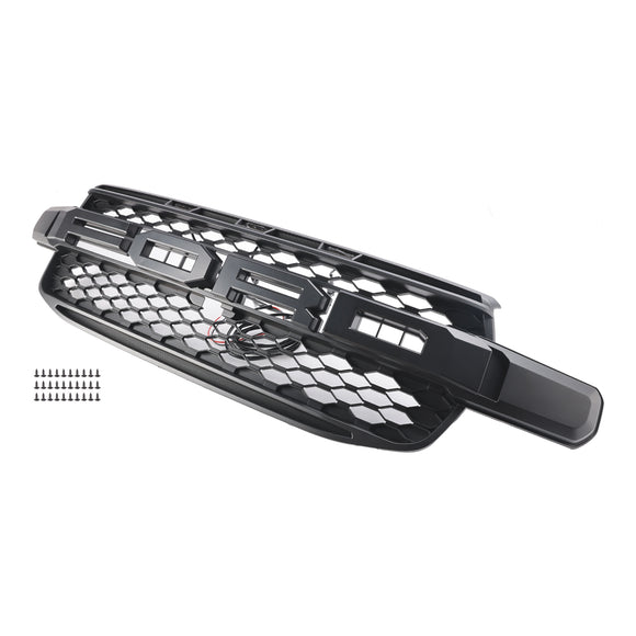 2023-2025 Ford Ranger Next Gen T9 Raptor Style Front Bumper Grill Replacement Black Grille W/ White LED Light