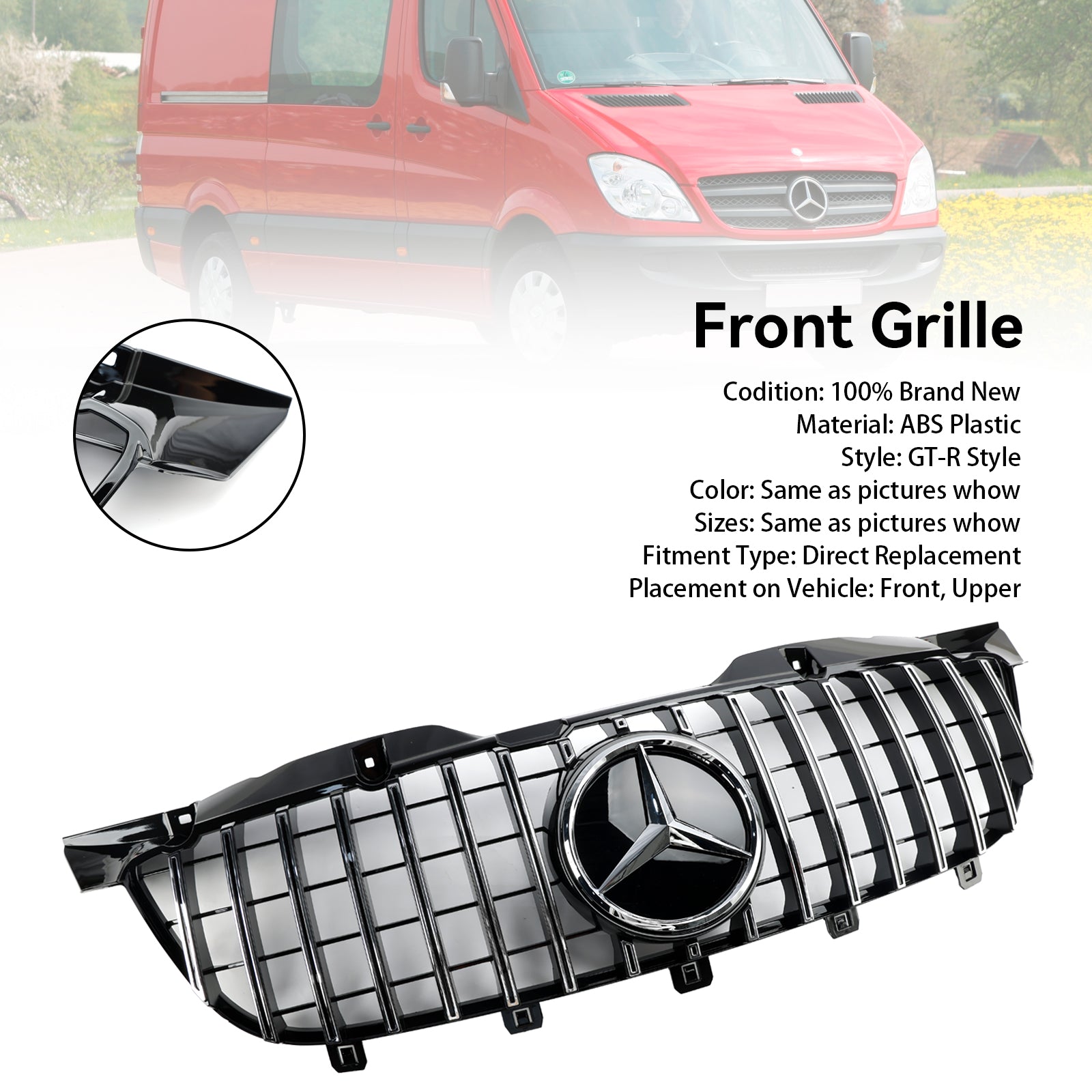 Parrilla de parachoques delantera estilo AMG Mercedes Benz Sprinter W906 pre-facelift 1500 2500 3500 2006-2013